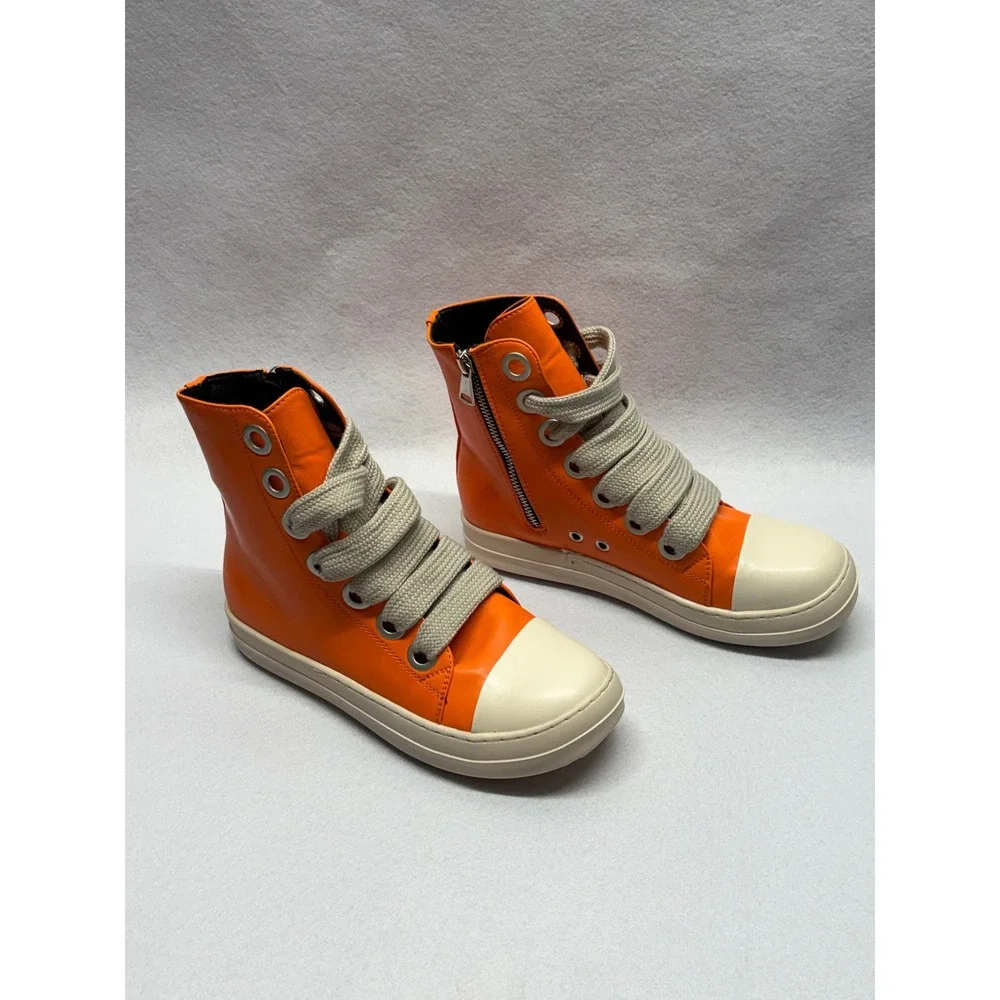 Orange High Top Sneakers Extra Wide Laces Side Zip Streetwear Shoes Size 40